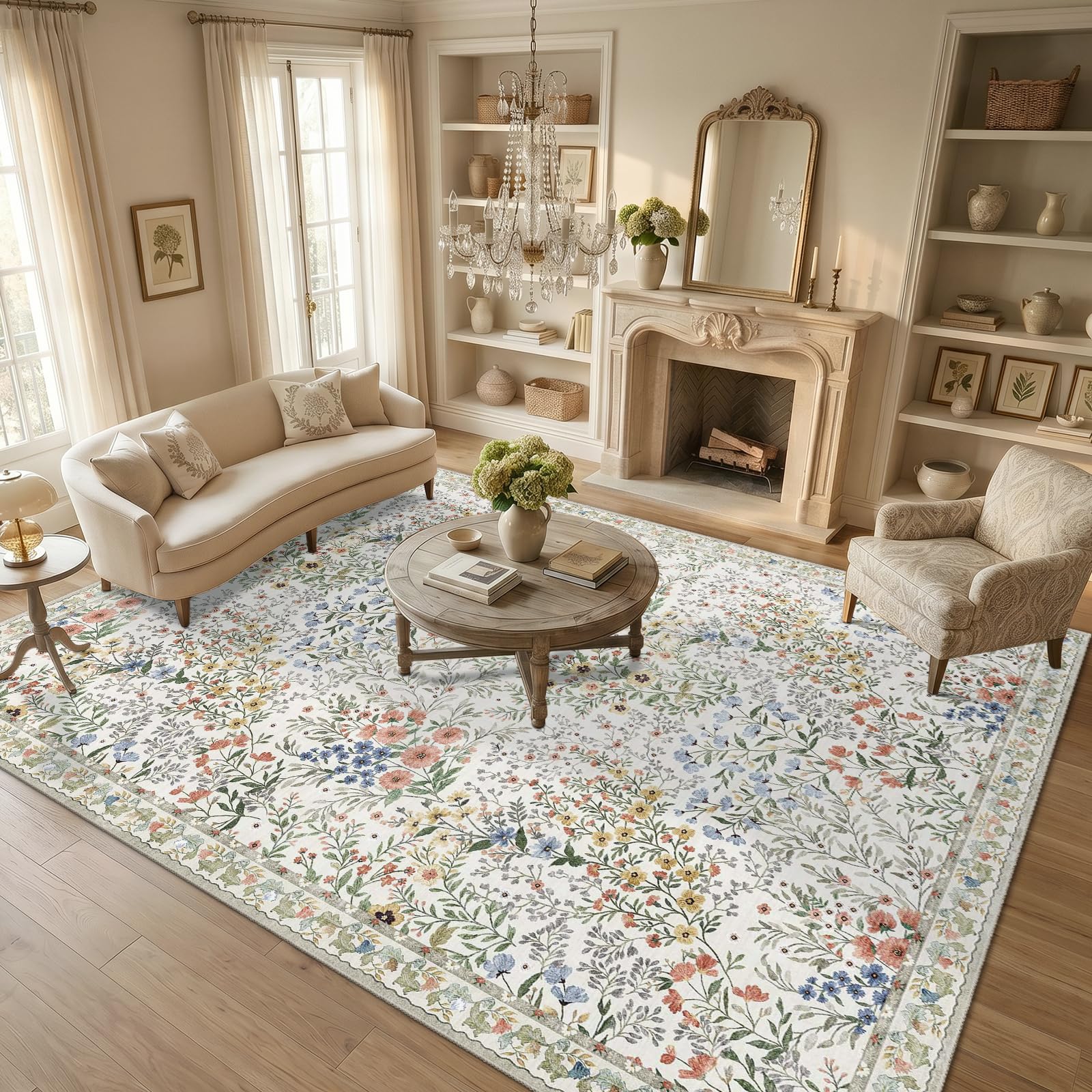 YOUFORTONG Vintage Floral 9x12 Beige Area Rug