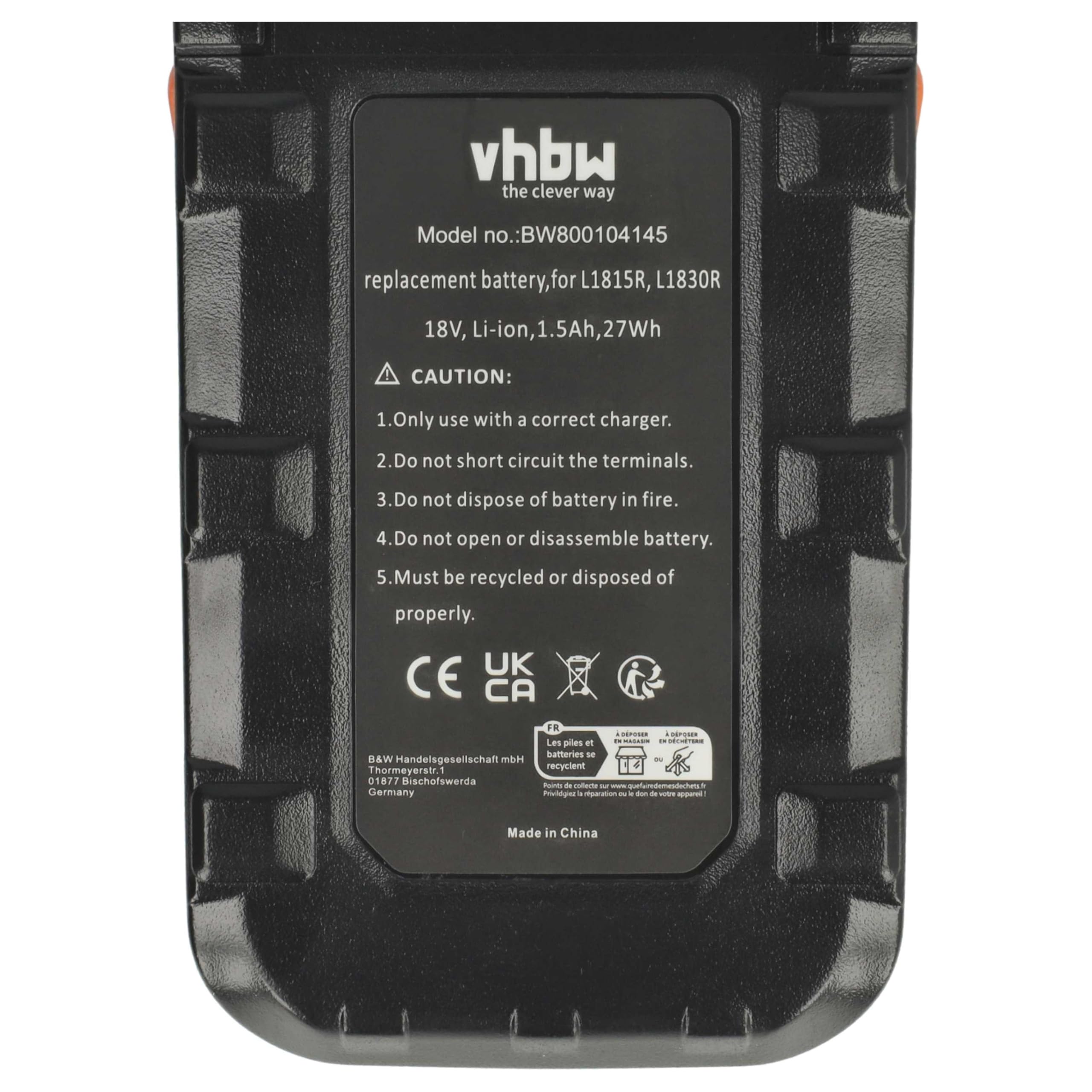 vhbw 3x batteria sostituisce Würth 0700956530 per utensile elettrico (1500 mAh, Li-Ion, 18 V)