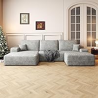 Vista 53 de Sofás modulares de 108 pulgadas para sala de estar, sofá moderno en forma de L, sofá tapizado sin estructura, asiento profundo, con diván, marrón