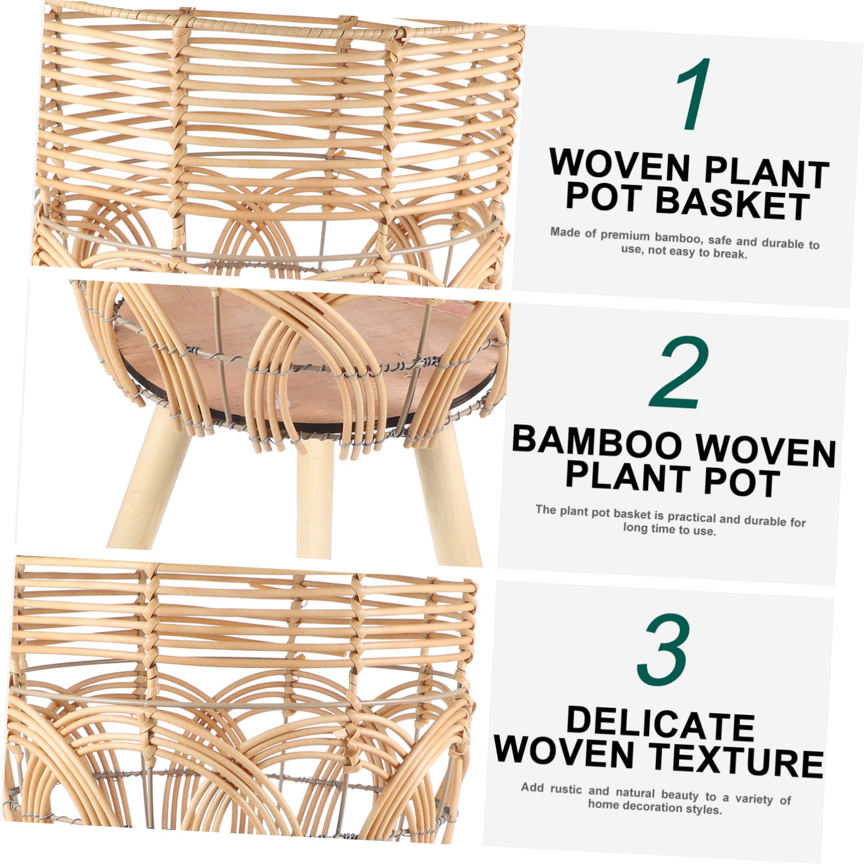 Happyyami Porte-Plantes D'intérieur sur Pied en Bambou Tressé Beige