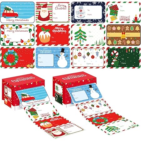 Fovths 600 Pieces Christmas Gift Labels Self Adhesive Stickers with Cane Bell Large Sizes Christmas Name Tags Festival Decorative Presents Labels with ...