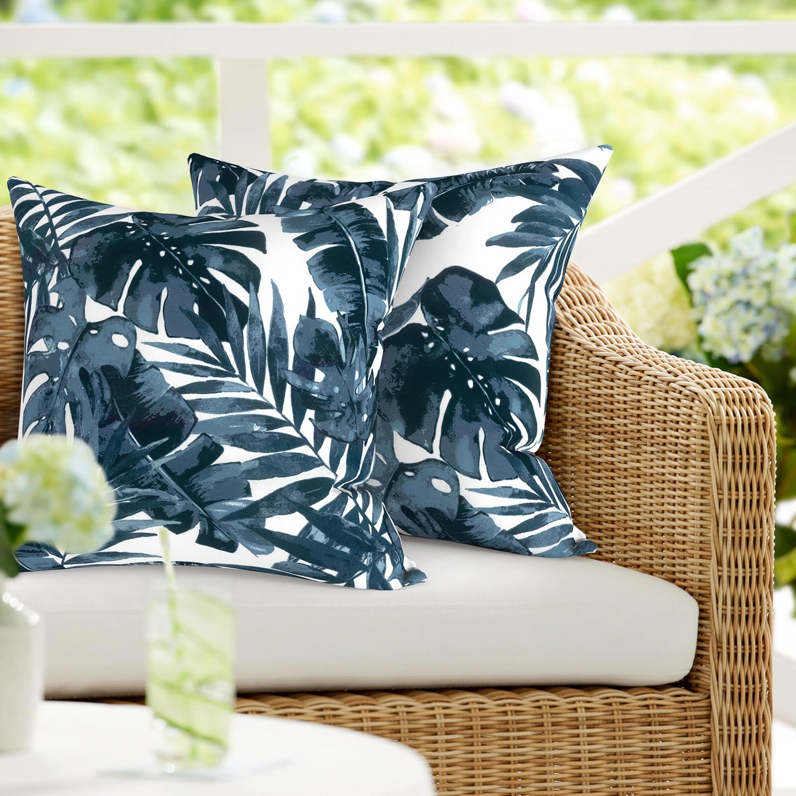 DYTXIII Pack of 2 Outdoor Waterproof Pillow Covers ONLY, 18"x18" Square Decorative Double Printed Throw Pillow Cases for Patio Couch Porch Furniture,