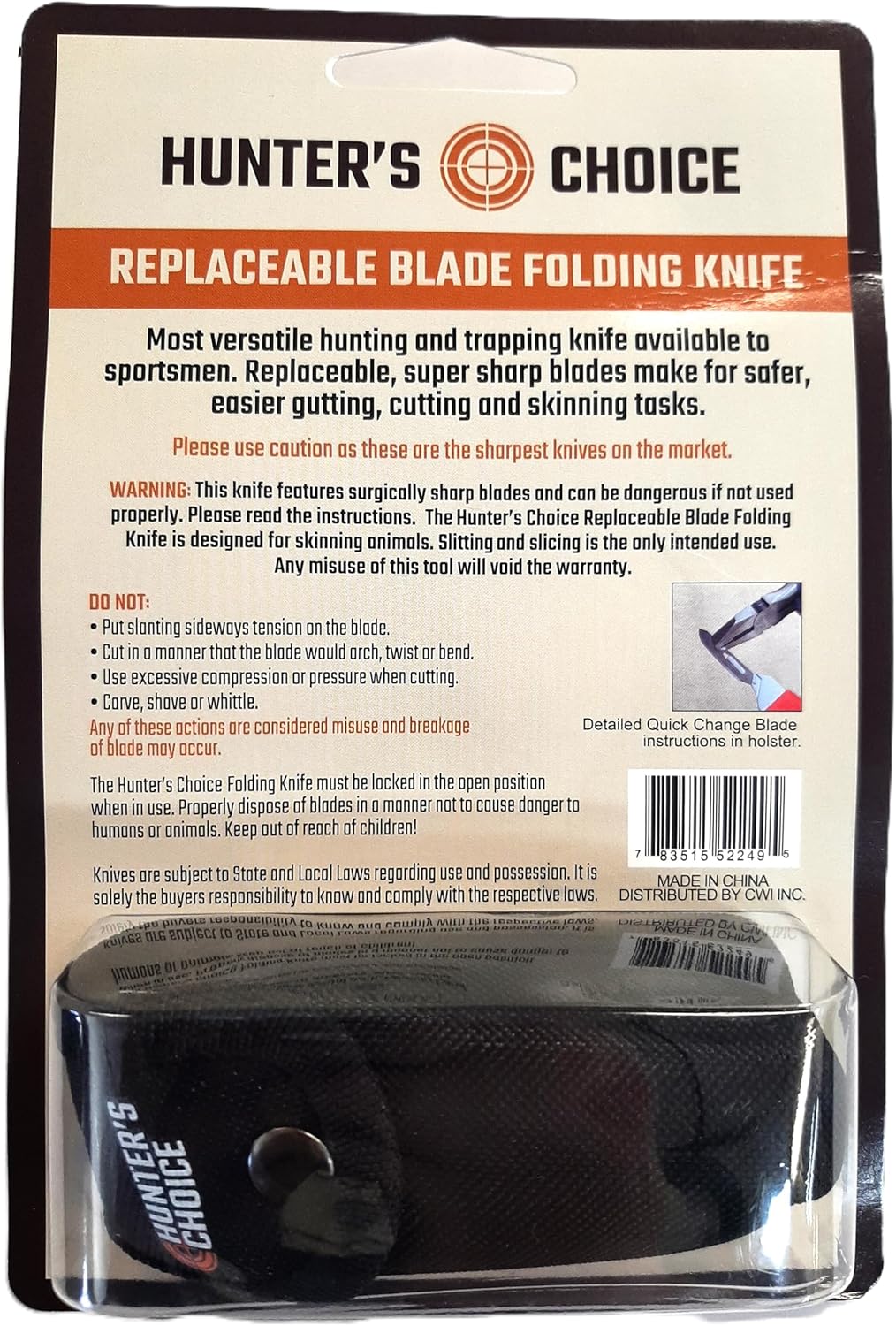 Hunter's Choice Replaceable Blade Folding Knife, w/ 10 Wiebe Wicked Sharp Blades and Carrying Case