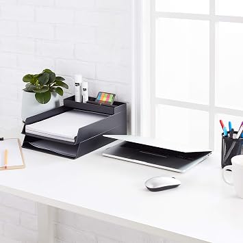 Amazon Basics Rectangular Plastic Desk Organizer, Half Accessory Tray for Office Supplies and Workspace Organization, 9.4 x 3.3 x 1, Black
