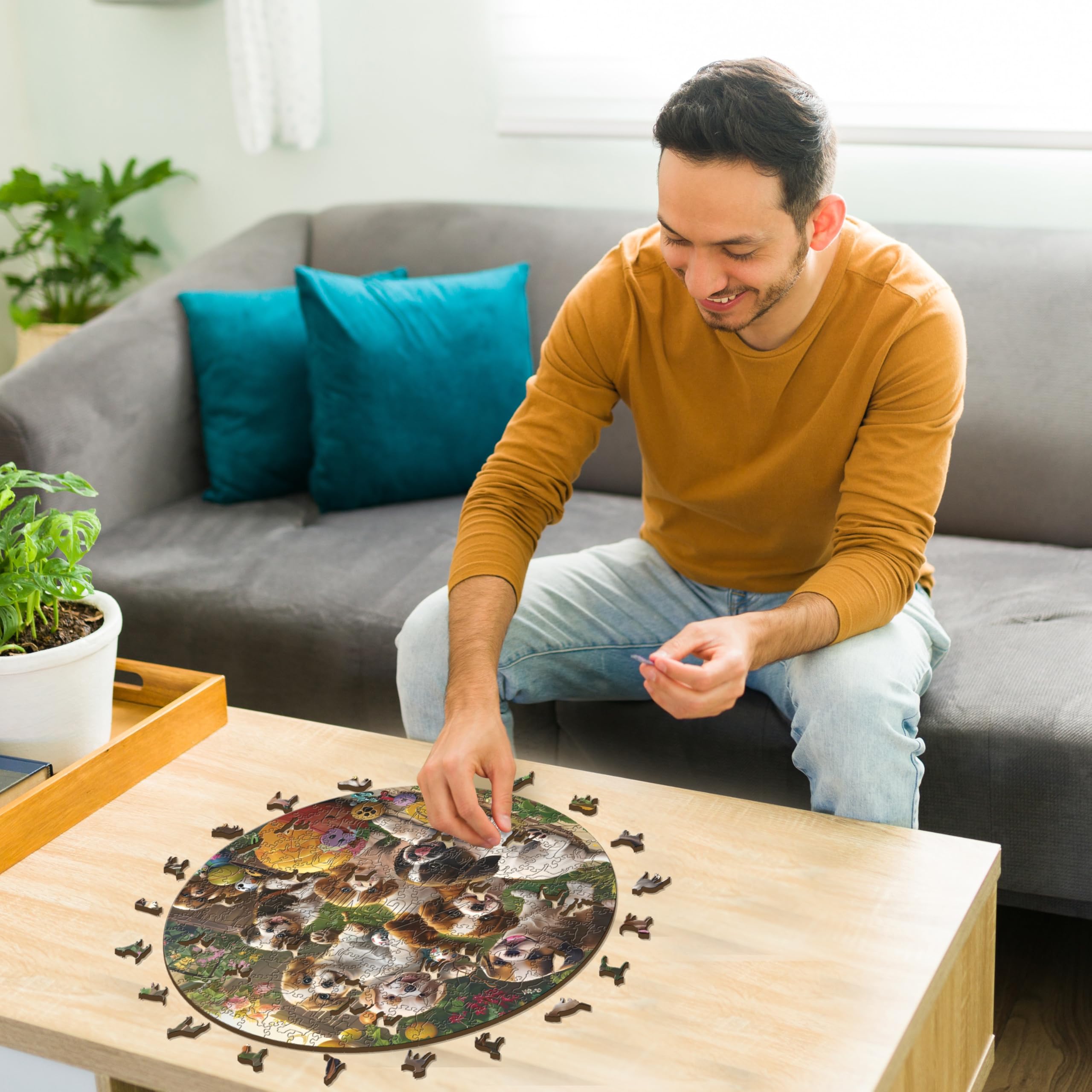 Iconic Puzzles - Cachorros en el Jardín, Animales de fantasía, Puzzle de Madera 100% Sostenible, Regalos para Niños y Adultos, Talla M, 350 Piezas