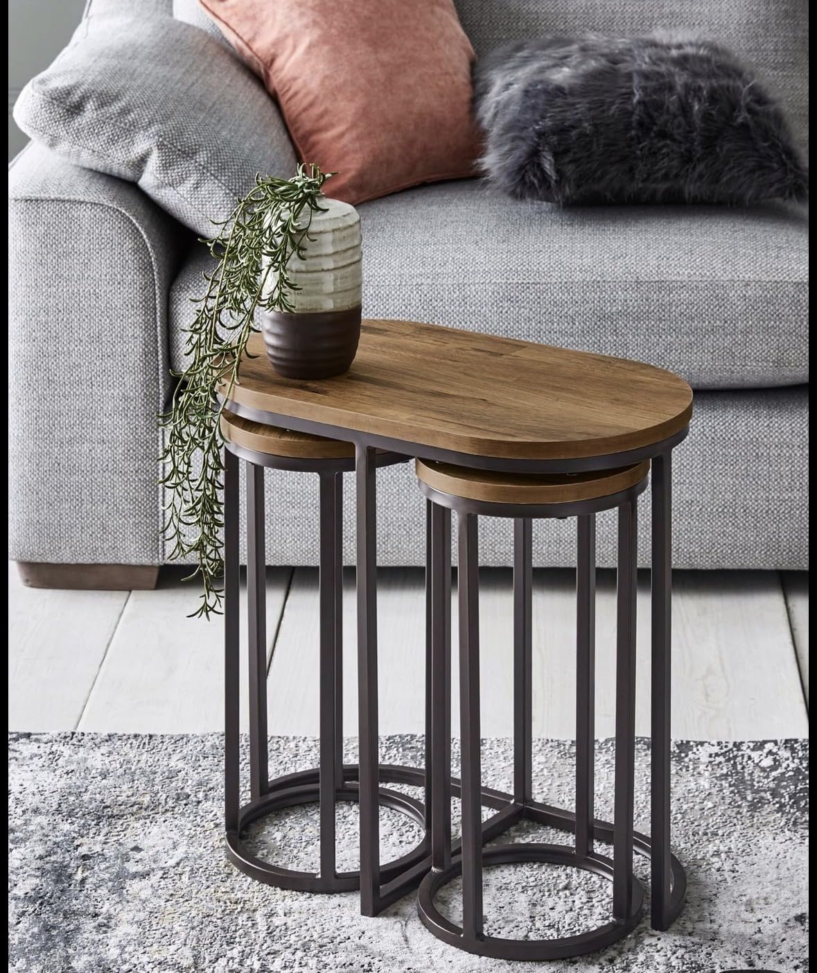 Luxury Nesting Tables Set of 3, Modern Design with Black Metal Frame, Beautiful Antique MDF Top for Small Apartment and Room & for Living Room Furniture-picture-27