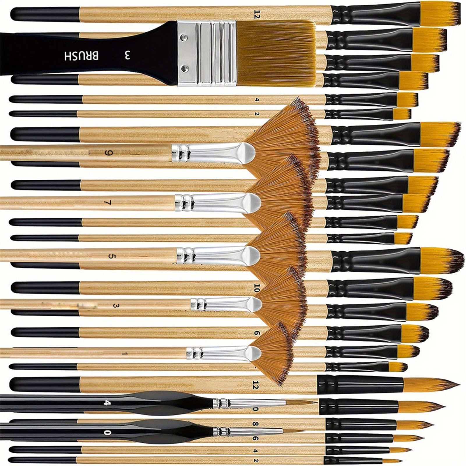 32Pcs Multipurpose Paint Brush Artist Wood Handle Nylon Hair for Drawing Canvas Paper Ceramics Painter Brush