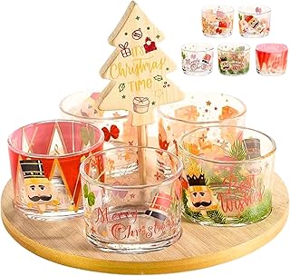 Plat Apéritif de Noël avec 5 Verres Décoratifs et Sapin en Bois – Set Apéritif Chic Motif Casse-Noisette – Vaisselle de Noël - Service Apéro Festif et Idée Cadeau