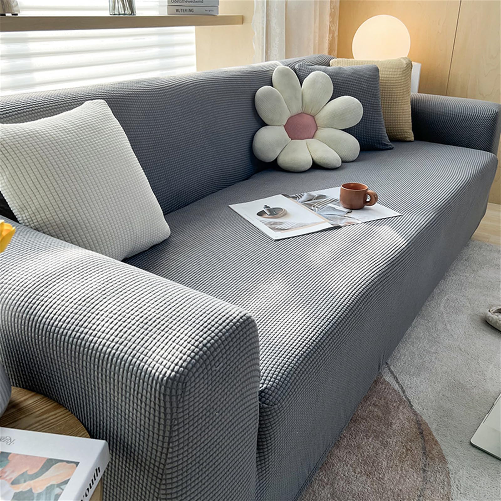 Hixingo Jacquard Anti-Slip Anti-Scratch Sofa Cover,1 2 3 4 Seater Couchcover Stretch Sofa Covers, Full Coverage Settee Protector Soft Protector for Living Room Home Decor (Gray,4 Seater)