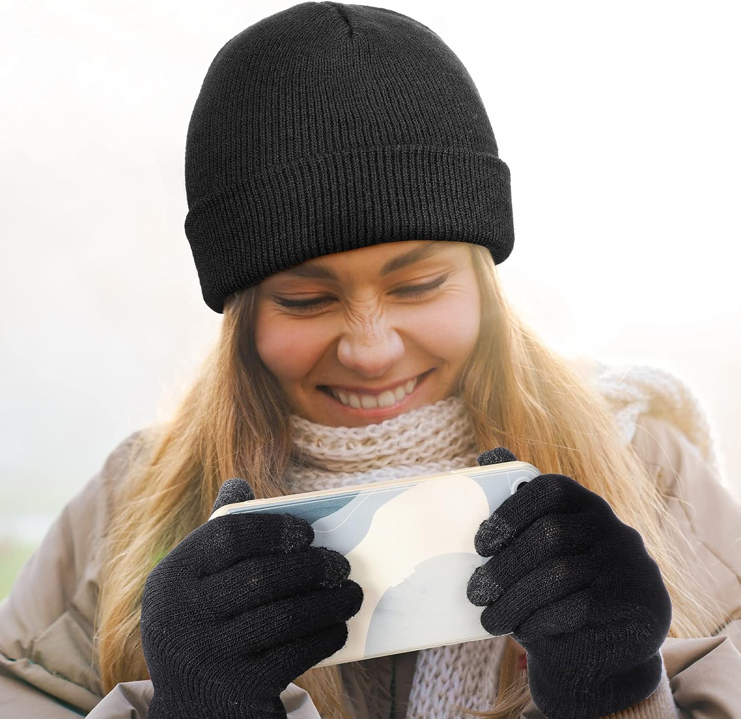 SATINIOR 56 Pcs Bulk Winter Beanie Hat Gloves Sets for Homeless Men Women Touchscreen Gloves Knit Cuffed Skull Cap Care Adult - Image 5