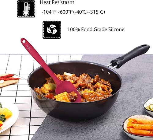 Miniatura 4 de Hotec - Juego de 5 espátulas de silicona para hornear, cocinar y mezclar, resistentes al calor, antiadherentes, núcleo de acero inoxidable fuerte en