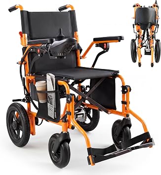 Electric Wheelchairs for Adults Seniors, Foldable Lightweight Power motorized Wheelchair 330Lbs Capacity, 15 Miles Range Motorized Wheelchair 500W Motors with Lithium Battery, Airline Approved, Orange