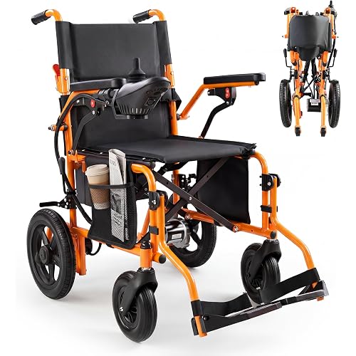 YF001 Zygenair Electric Wheelchair 330Lbs Capacity Foldable Electric Wheelchairs for Adults with 12Ah Lithium Battery, 15 Miles Range Power Wheelchair, Motorized Wheelchair 500W Motors(Orange)