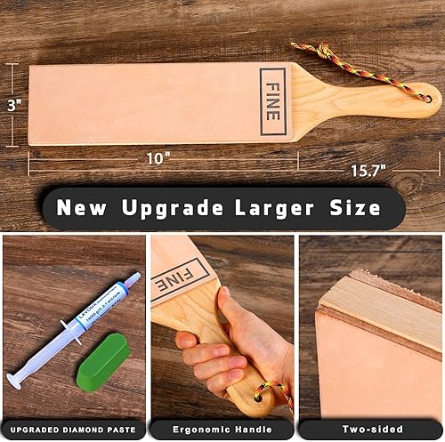Miniatura 2 de Paleta de cuero de 3 x 15.7 pulgadas, grande mejorada para afilar cuchillos con pasta de diamante, kit de grapado de doble cara de cuero de vaca