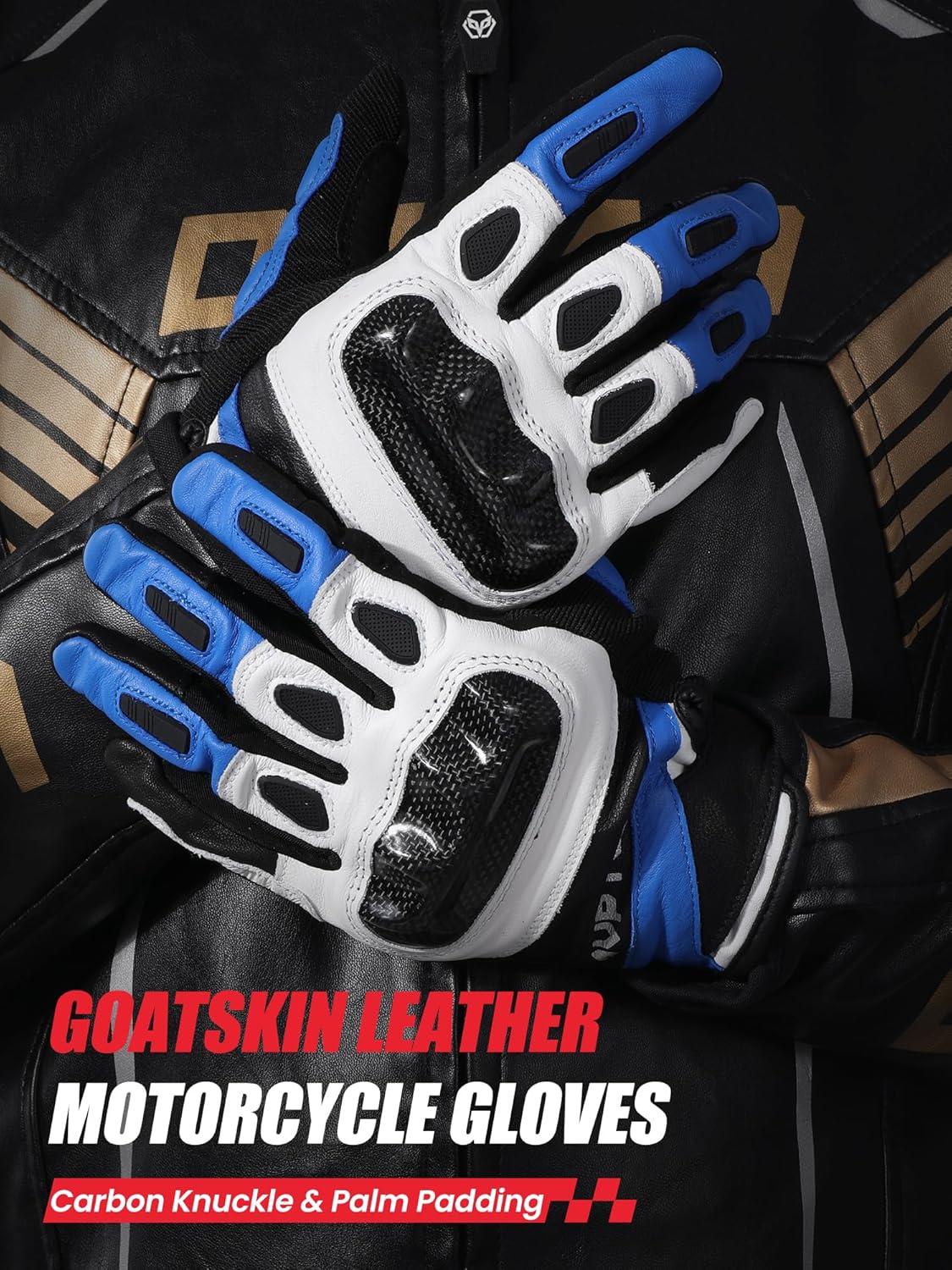 Goatskin Leather Motorcycle Gloves for Men & Women - Touchscreen with Carbon Knuckle & Palm Sliders – Dirt Bike, Motocross & Riding Gloves - Image 2