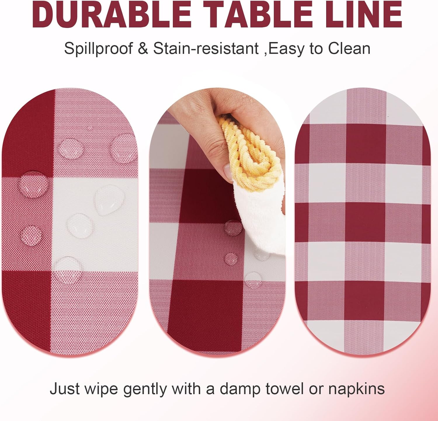 SquarePie Outdoor Tablecloth with Umbrella Hole and Zipper Rectangle Waterproof Table Cloth Spillproof Table Cover for Camping Picnic Patio Garden, 52x70 Burgundy Red Checkered