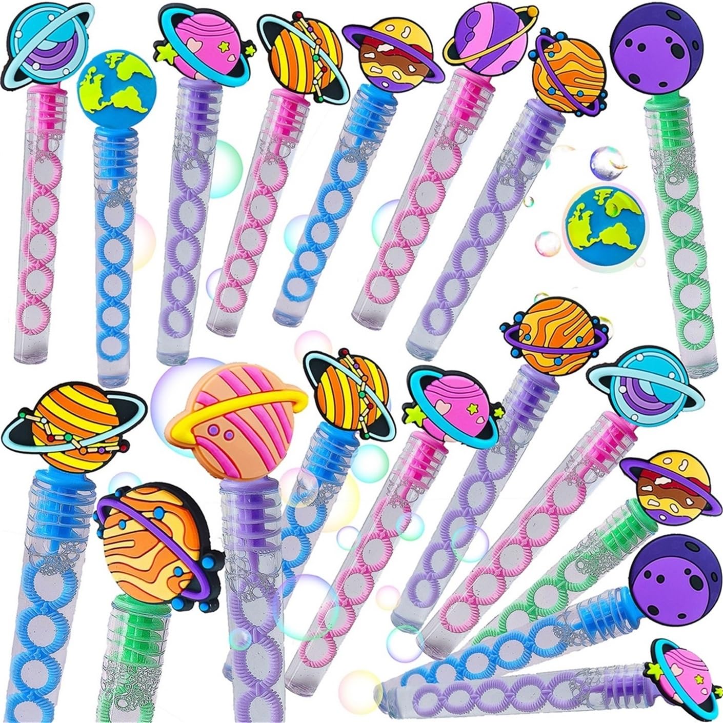 24 Packs Mini Bulk Planet Bubble Wands for School Beach Pool Theme Summer Party Supplies