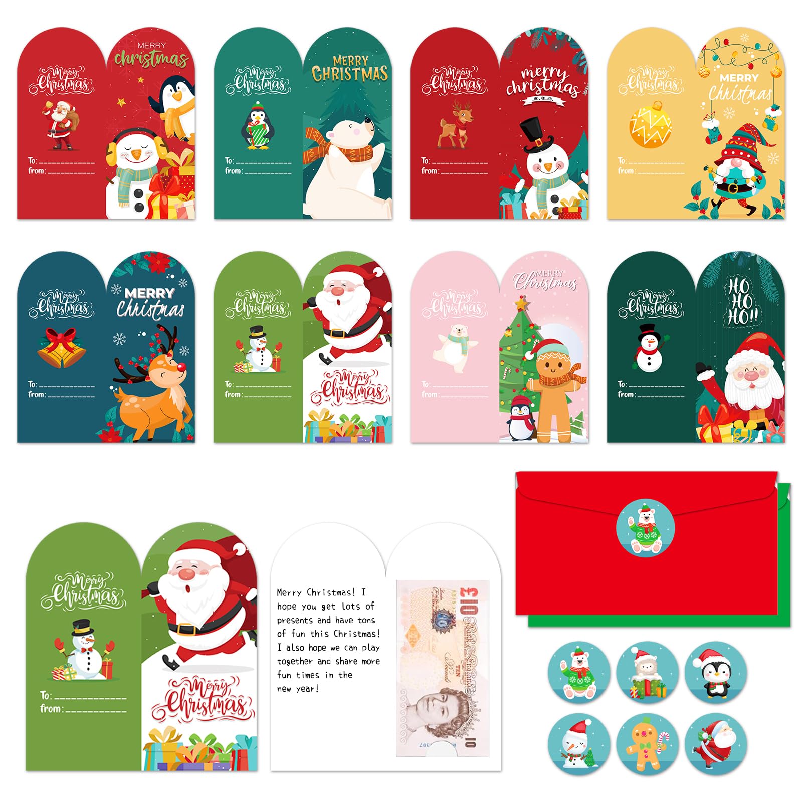 24 Christmas Money Wallets Set – Gift Envelopes for Money, Christmas Cards Pack with Envelopes & Stickers, Perfect for Secret Santa & Cash Gifts