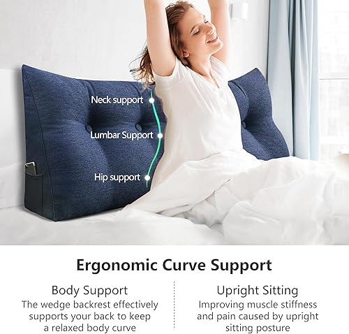 Miniatura 2 de Almohadas de cuña impresas para cabecero, almohada de lectura, almohadas de respaldo para sentarse en reposo en cama, cojín triangular grande,