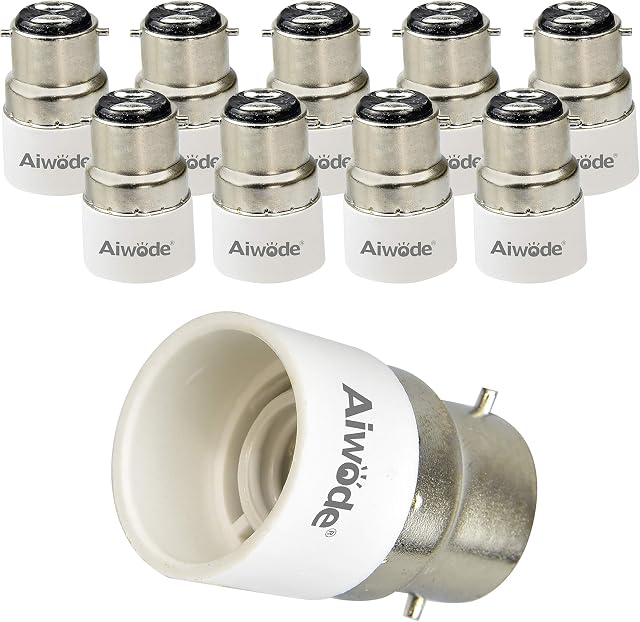 Aiwode B22 to E14 Socket Adapter,Lamp Base Converter for LED Bulbs and Incandescent Bulbs and CFL Bulbs,Max Wattage 200W,0~250V,120 Degree Heat Resistant,10 Pack.