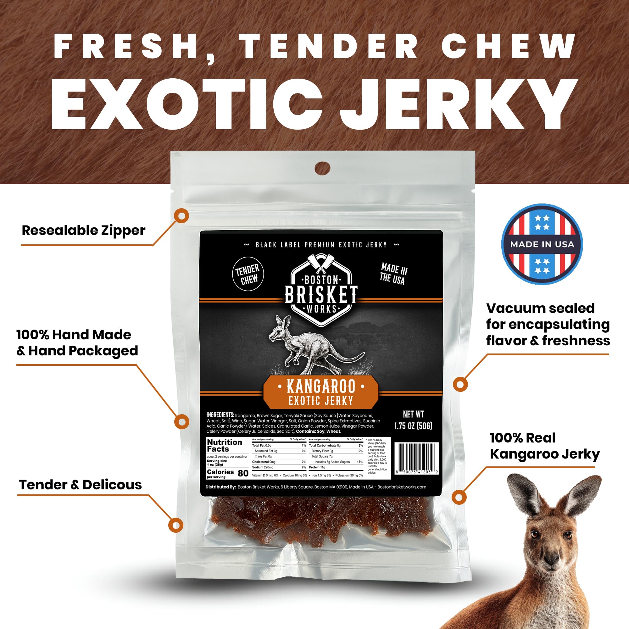 KANGAROO JERKY – 100% Kangaroo Meat - Exotic Wild Game Snack - 4