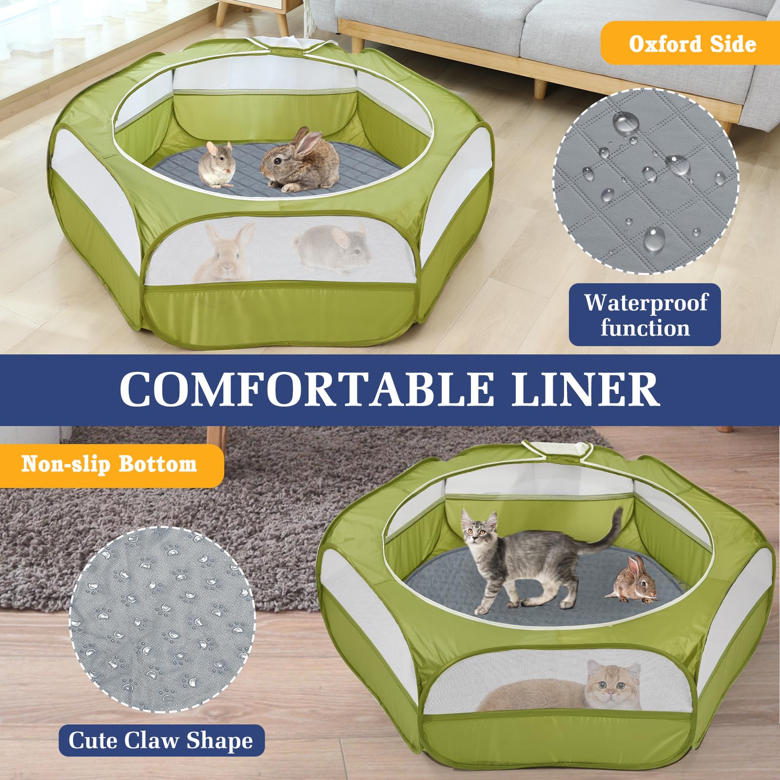 Pawaboo Pee Pad for Dogs and Cats, Hexagon Small Animals Cage Tent Pee Pad, Pet Absorbent Mat Reusable Dog Playpen Liner, Pet Fence Mat with Non-Slip Rubber Pads for Indoor/Outdoor, 44.5in, Gray - 4