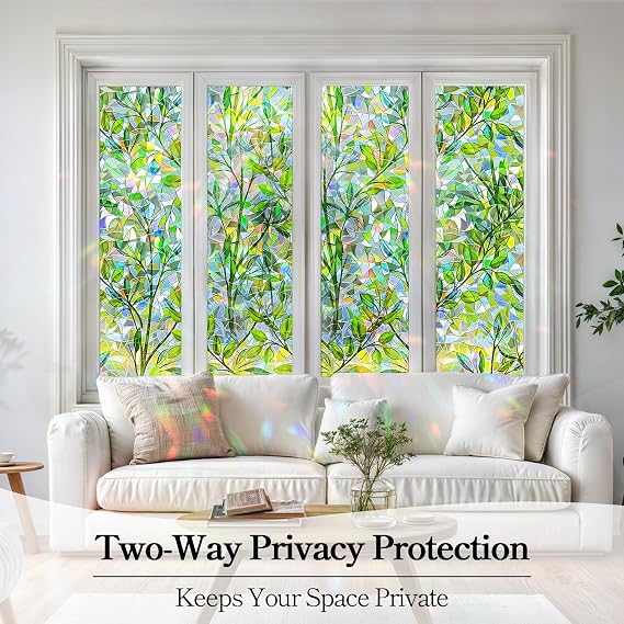 Qualsen Privacy Film for Glass Windows Stained Glass Window Film, 30x100cm