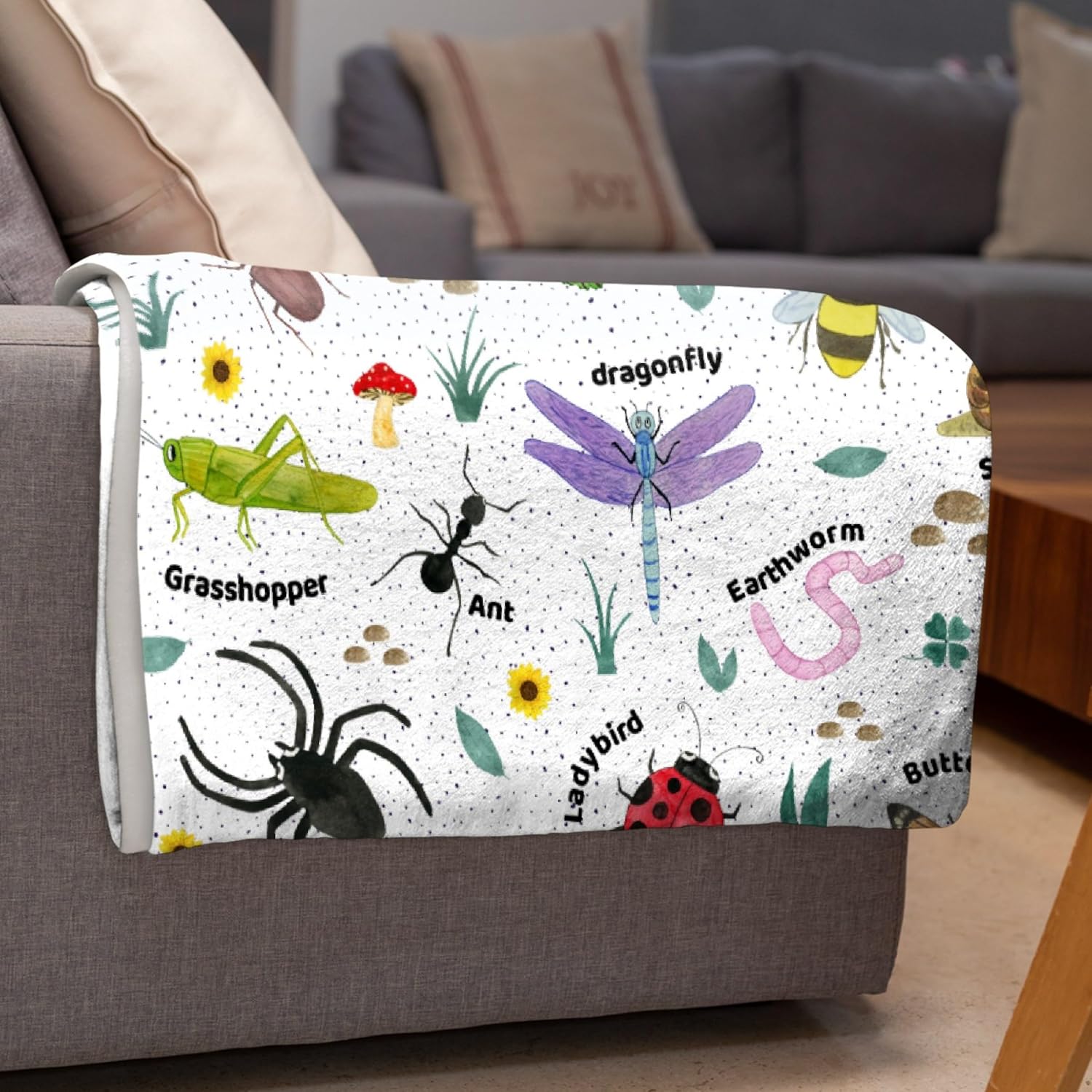 Bugs Insects Blanket | Bugs Blanket Gift for Boys Girls | Plush Cozy Beetle Decor Throw for Sofa, Couch, Bedroom | Nature Animal Decor Gifts for All Seasons | 40"x50"-Kids/Throw Size - Image 7