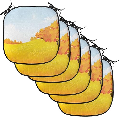 Miniatura 24 de Lunarable Cojín retro para silla, dibujo de chica a la moda en tierra primavera campo margaritas arte, acolchado de asiento para cocina y patio con