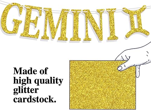 Miniatura 6 de Cartel de la temporada de Géminis con purpurina dorada, letrero de feliz cumpleaños, energía de géminis grande, 12 constelaciones del zodiaco tema
