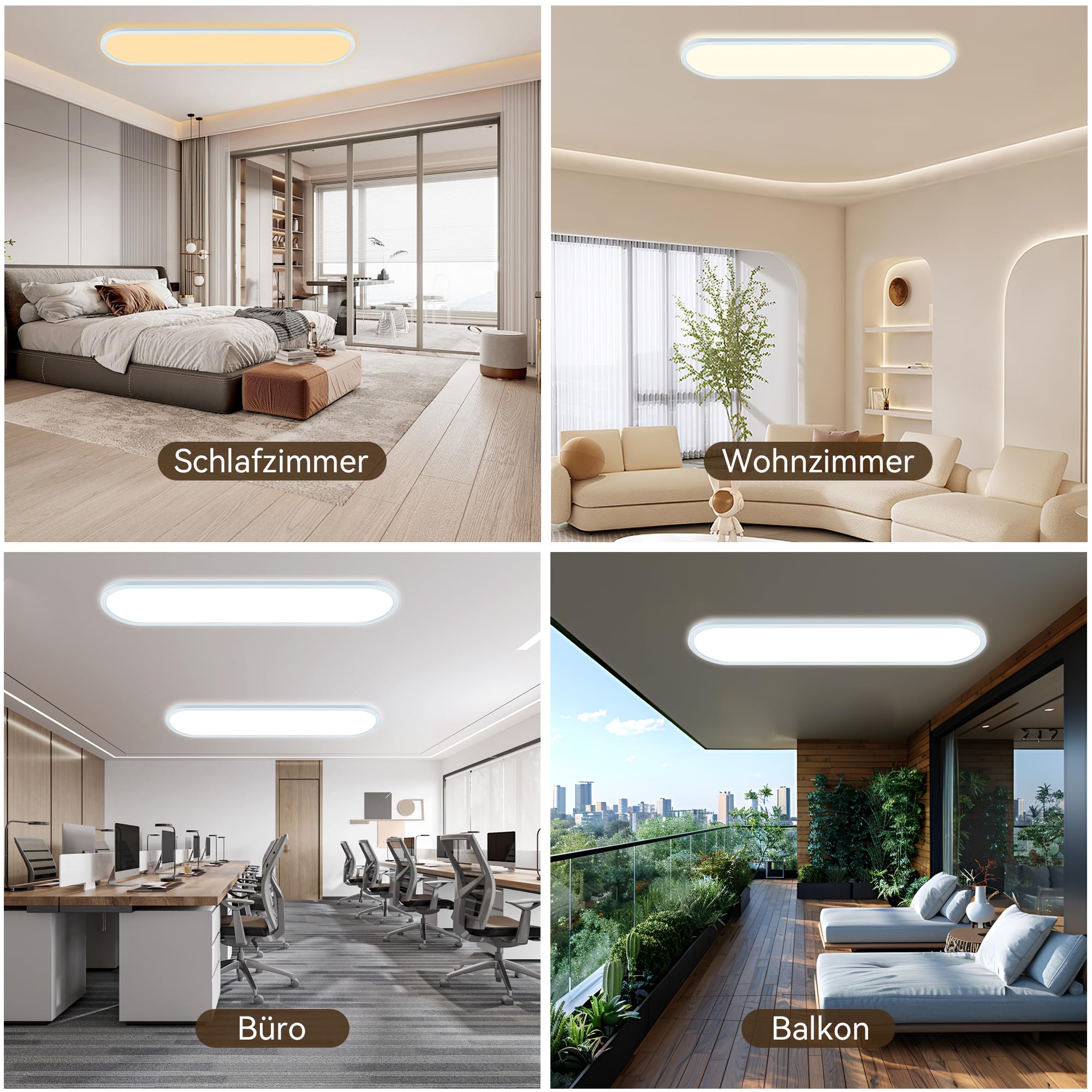 ONDTA LED Deckenleuchte Flach 32W, 80x20 CM 2700K-6500K 4350LM Oval