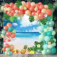 Vista 8 de Ouddy Party Tropical Balloon Garland Arch Kit, 12"10"5" Rose Gold Blush Blue Balloons Artificial Palm Leaves Plumeria for Magic Theme Birthday Party