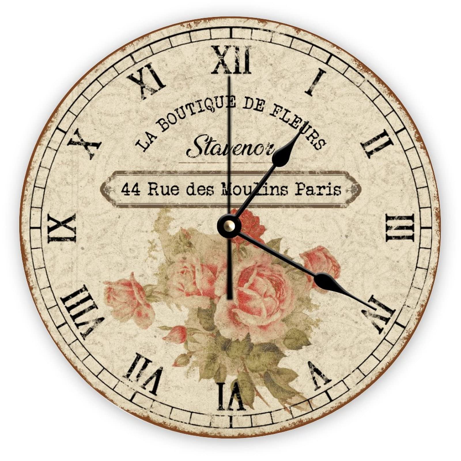 Horloge murale en bois style shabby chic français pour décoration maison 38cm