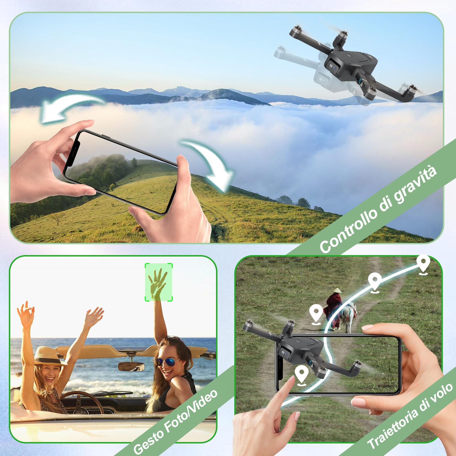Droni con Telecamere Brushless Motore Drone per Adulti Principianti 2 Telecamere FPV RC Quadcopters Pieghevole Motorizzato 1080P Regolabile UAV APP di Controllo 3D Flips