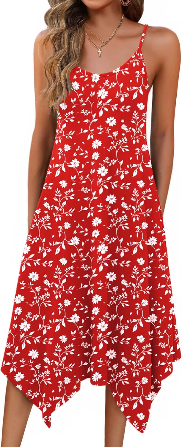 Zeagoo Women Summer Midi Dresses 2026 Hawaiian Bohemian Beach Cover Up Sundress Spaghetti Strap Casual Dress with Pockets