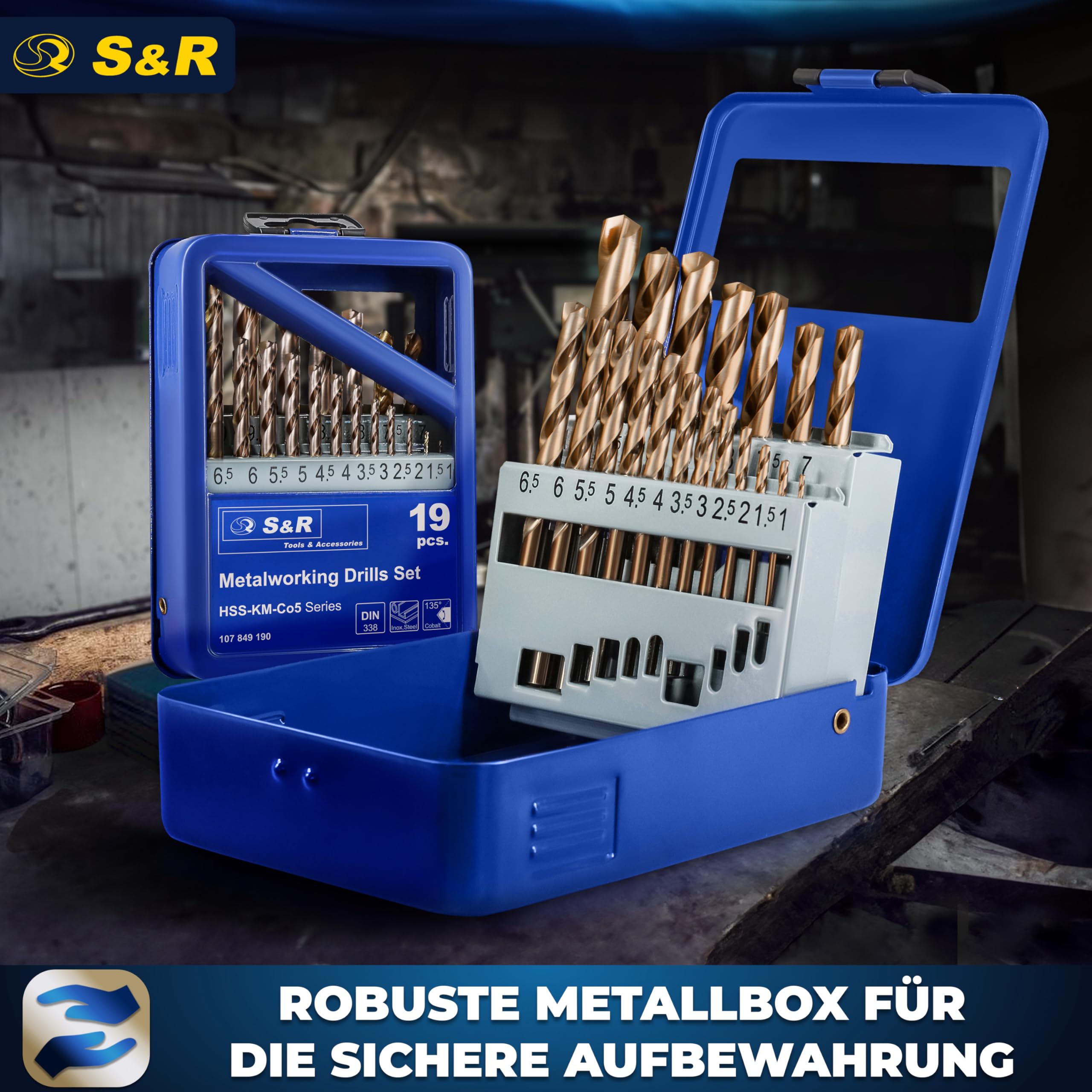 19 Stk Metallbohrer Set 1,0-10 mm, DIN 338, HSS COBALT Spiralbohrer