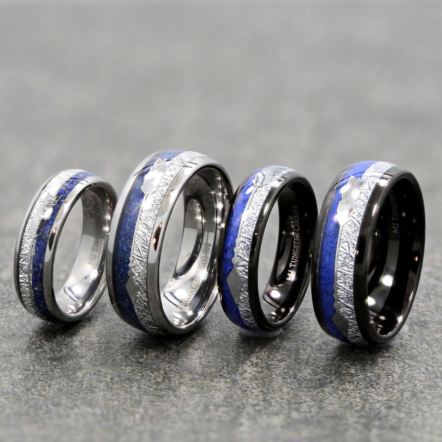 Tungsten Ring | Lapis Lazuli Ring for Men with Meteorite Inlay | Comfort Fit Tungsten Ring for Daily Wear Use - Image 3