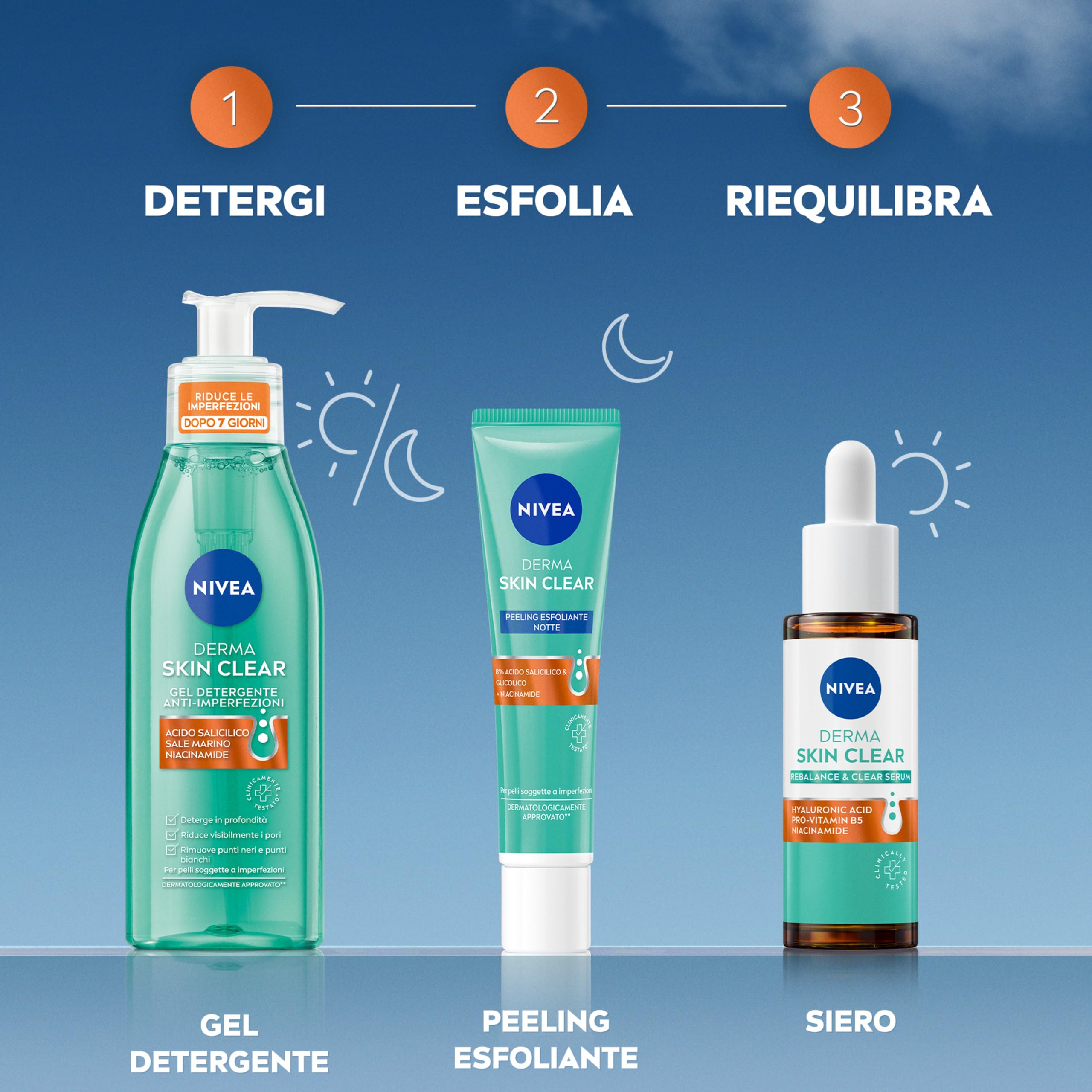 NIVEA Derma Skin Clear Peeling Anti-Imperfezioni 40 ml, Peeling viso esfoliante per la cura della pelle mista con Acido Glicolico, Acido Salicilico e Niacinamide, Esfoliante viso purificante