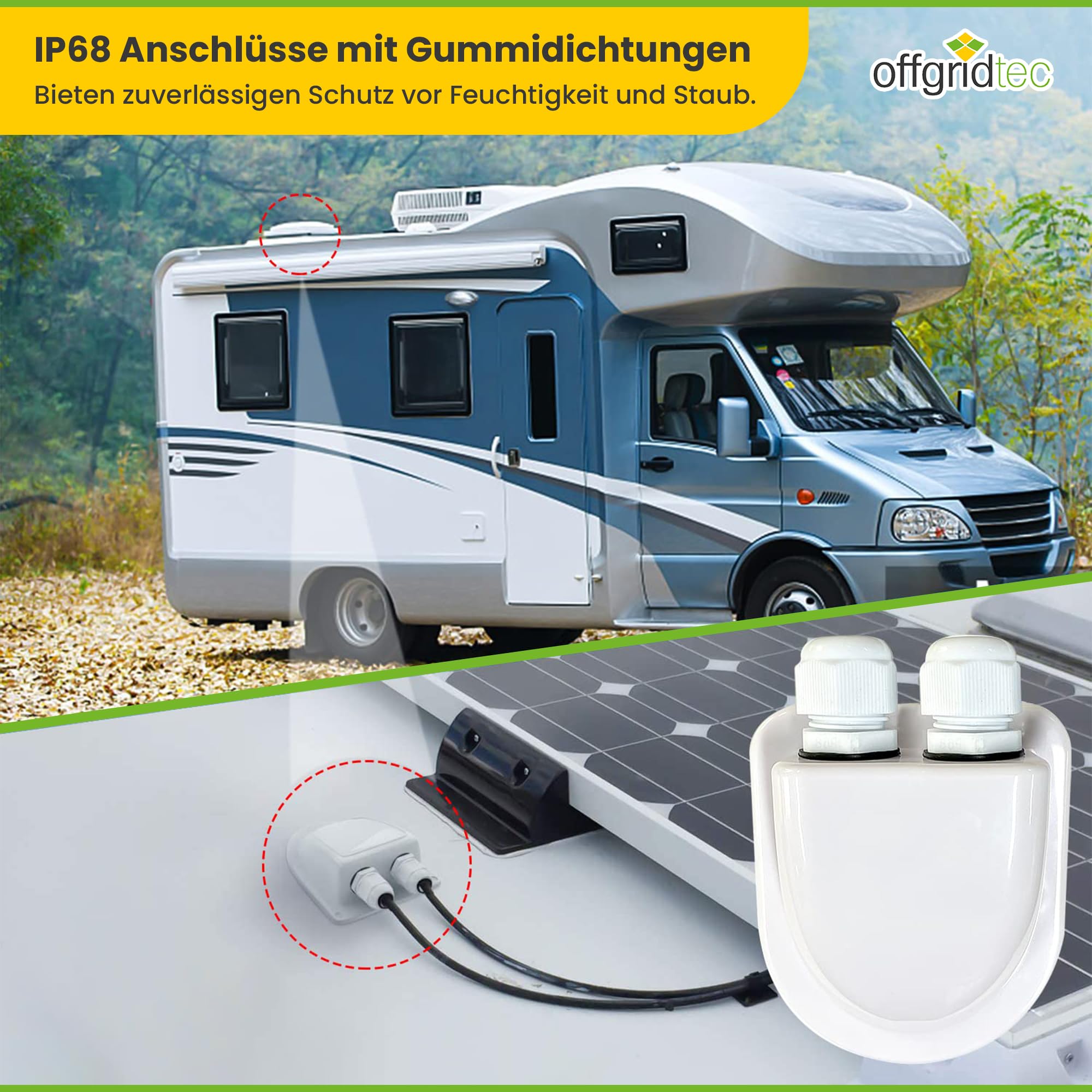 Offgridtec 006420 Przepust Dachowy do Przyczepy Kempingowej i Łodzi, Biały, na 2 Kable/do Kabli 4-12 mm