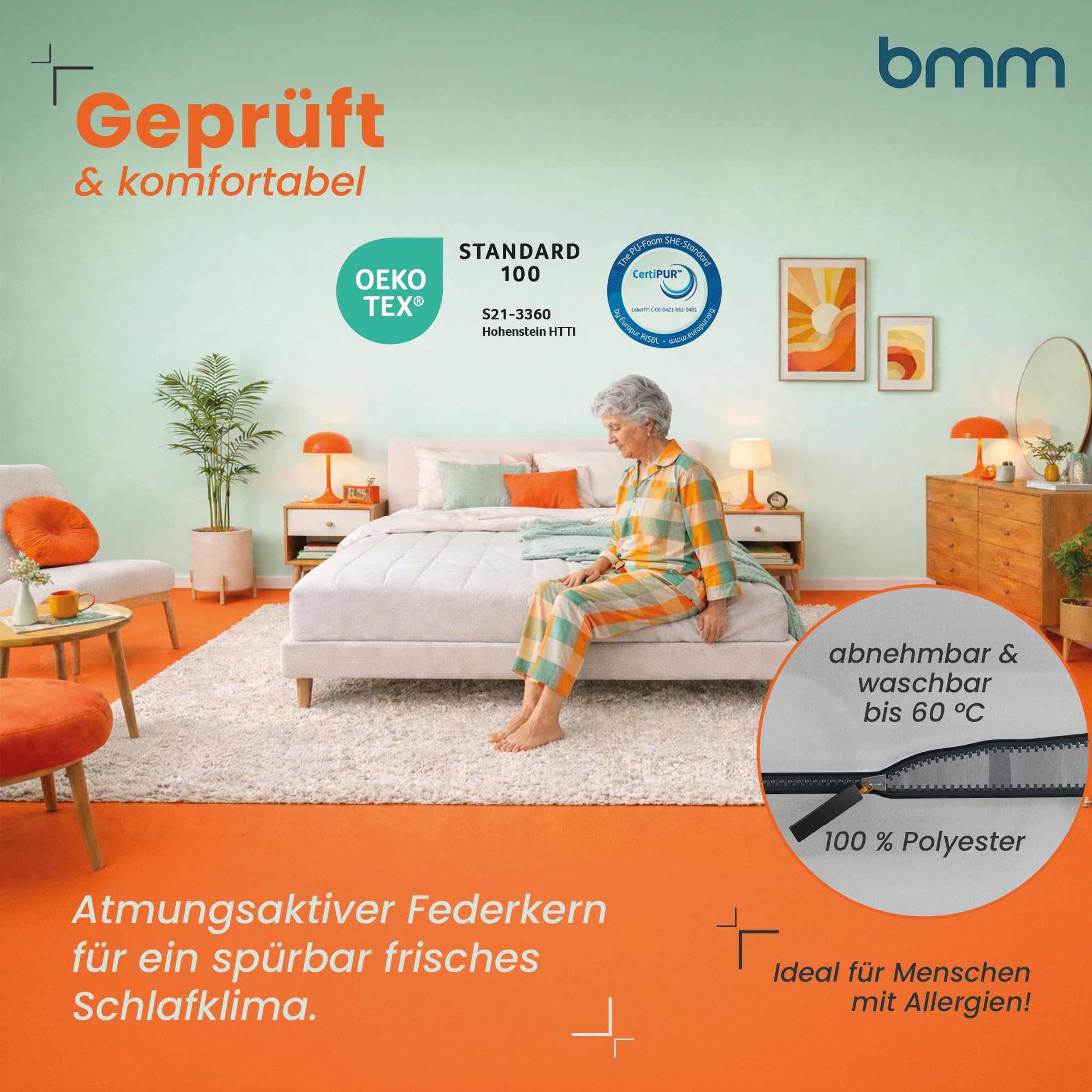 BMM Taschenfederkernmatratze Ortho Medic Plus 100x200 cm H3 25 cm 7-Zonen | Taschenfederkern mit 7 Liegezonen und 25 cm Höhe passt sich Ihrem Körper an und fördert eine natürliche Liegeposition.