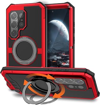 Compatible for Samsung Galaxy S26 Ultra Case with Stand Kickstand & Built-in Camera & Screen Protector, Aluminum Metal Gorilla Glass Shockproof Military Heavy Duty Sturdy Protector Case Red
