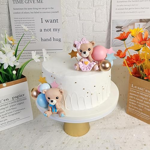 Miniatura 7 de Decoración para tartas de oso, figura de oso azul rosa, decoración de tartas, bolas de perlas para baby shower, revelación de género, fiesta de