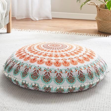 Meditation Living Space Meditation Mat | Square Meditation Cushion | Meditation Bolster, Green Classic Embroidery / 27.56 in