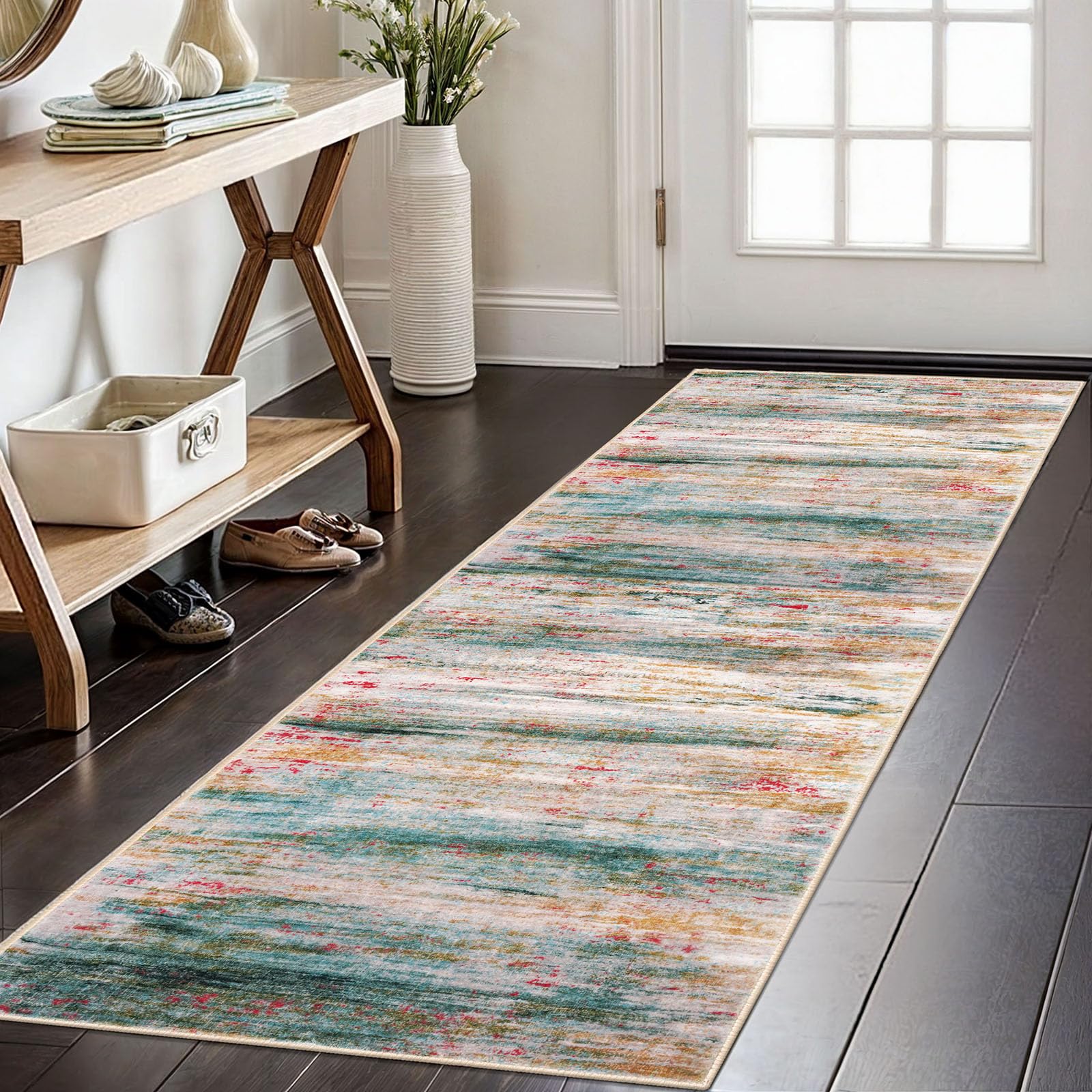 KOZYFLY Modern Abstract Kitchen Runner Rug, 2x6 Washable Rug Runner Non-Slip Soft Hallway Runner Rugs, Green Print Carpet Runner for Entryway Bathroom Laundry Room Foyer — image 1