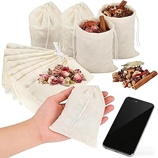 10 Pcs Spice Bags, Reusable Empty Tea Bags, Muslin Strainer Bags, Soup Bags for Cooking Natural Cotton Fine Mesh Cheesecloth Bags for Cold Brew Coffee(4 x3.2Inch)