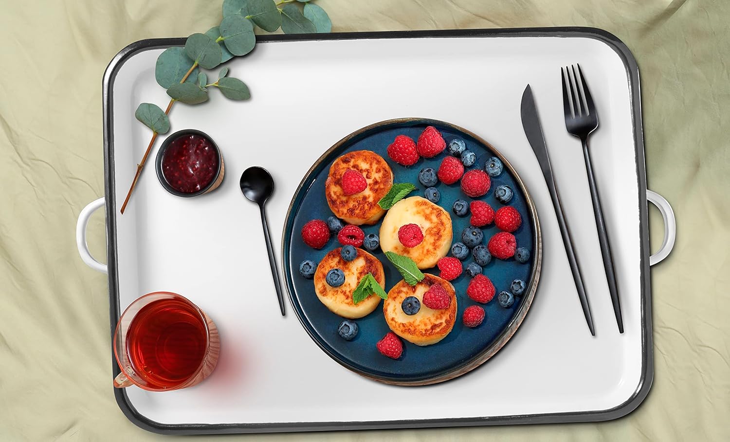 17” White Enamel Serving Tray with Handles and Baking Cookie Sheet, White