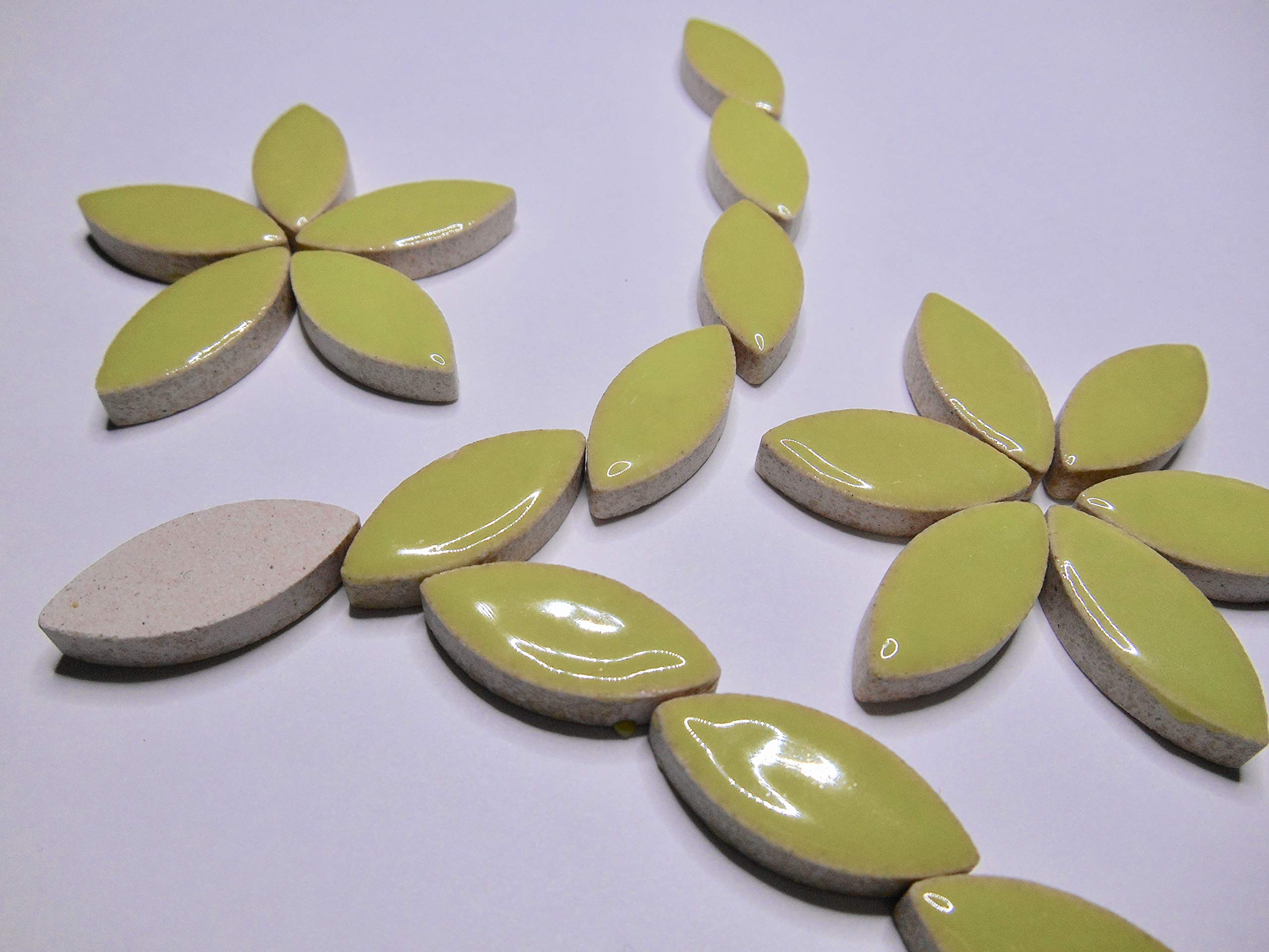 50 Pieces .94” Lime Green Ceramic High Gloss Leaf Flower Petal Shaped Mosaic Tiles Mosaic Making Supplies