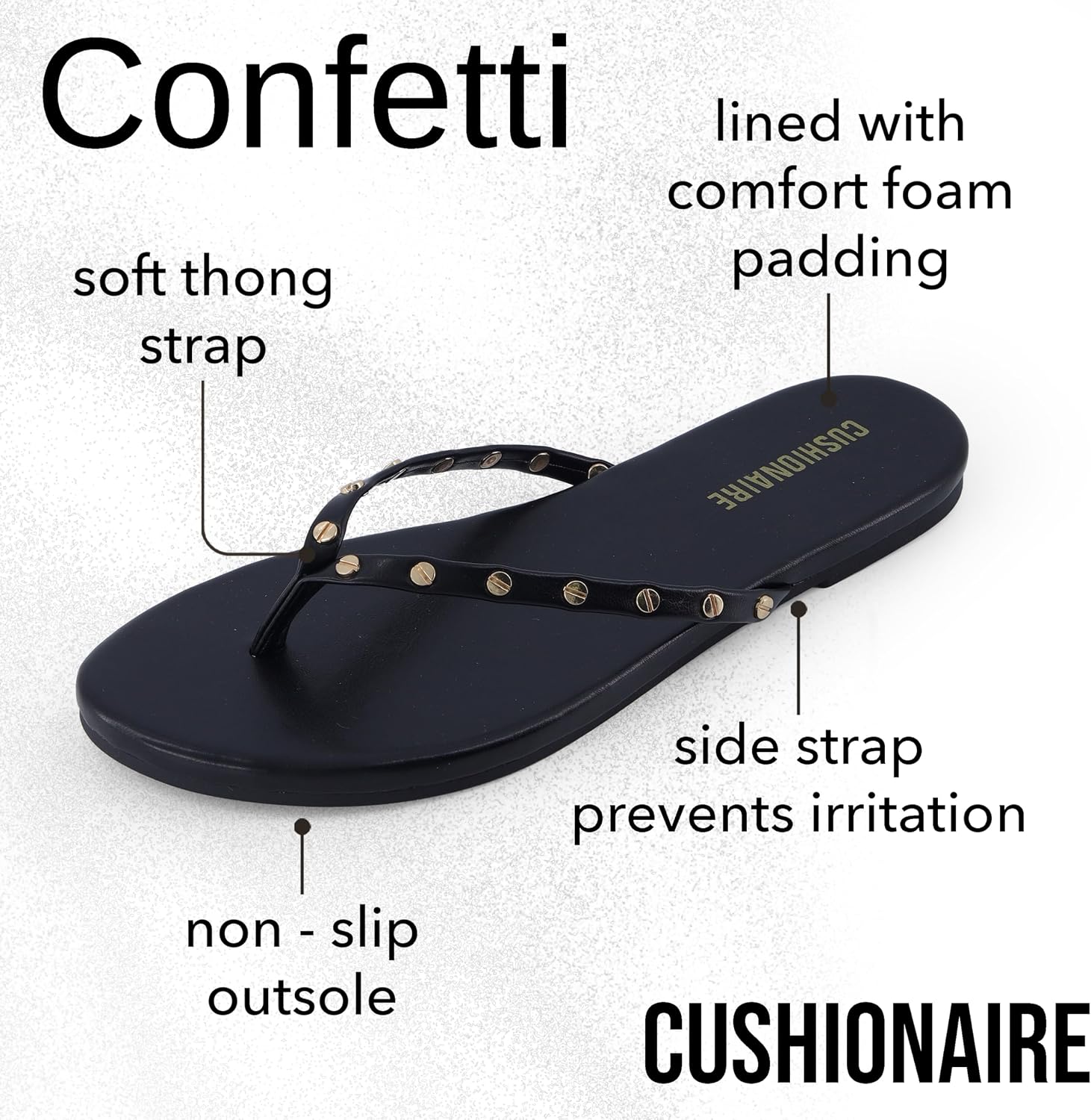 CUSHIONAIRE Women's Confetti Studded Flip Flop Sandals