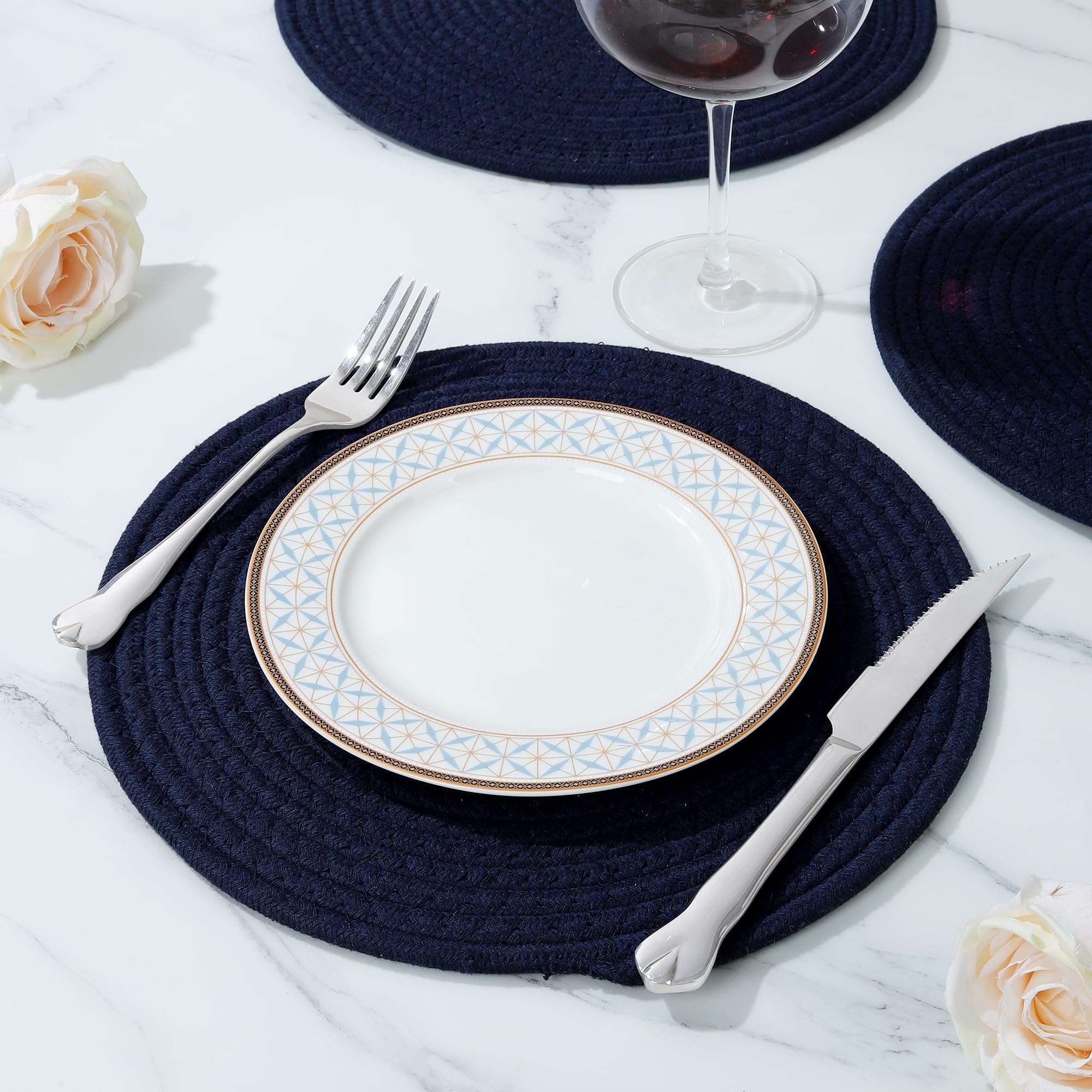 fanquare Placemats Set of 4, Round Cotton Braided Place Mats - Image 4