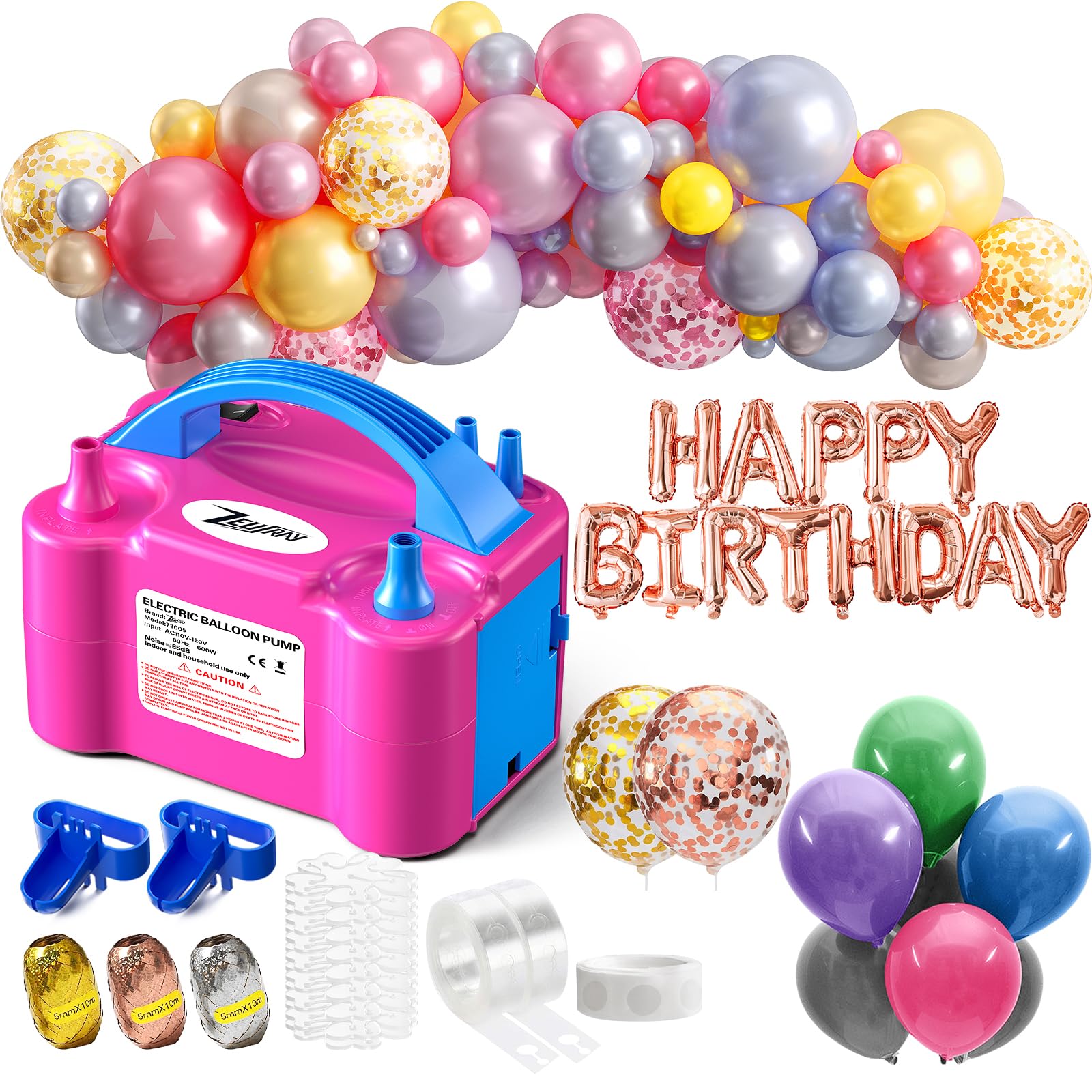 Balloon Pump Electric, Portable Balloon Inflator, Dual Nozzle 110v 600w With 113 Accessories Including Electric Air Pump, Birthday Decorations, Party